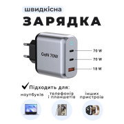 Сетевое зарядное устройство PD 70W быстрая зарядка для телефона Quick Charge 3.0 USB Type-C блок быстрой зарядки для Apple iPhone iPad Samsung Xiaomi юсб адаптер питания для айфона планшета ноутбука блочок для зарядки Чорный STARWELL TX-P370QD-GaN