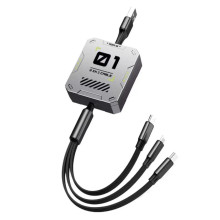 Кабель рулетка 3 в 1 MicroUSB Type-C Lightning для зарядки Android и iPhone 1.2м